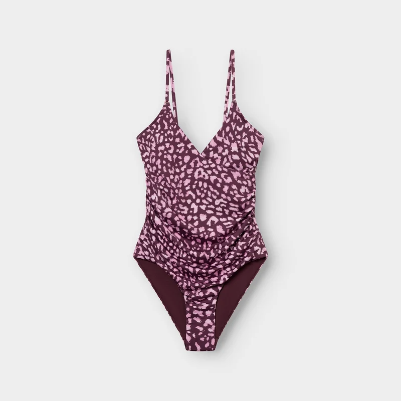 DEDICATED Wrap Swimsuit Klinte Leopard Burgundy
