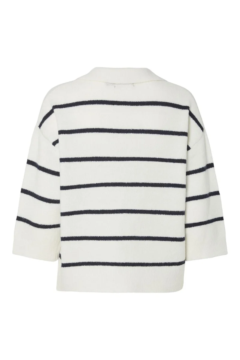 Pieces - Pcmikela 3/4 V-Neck Polo Knit Fsy - 4760418 Cloud Dancer Maritime Blue