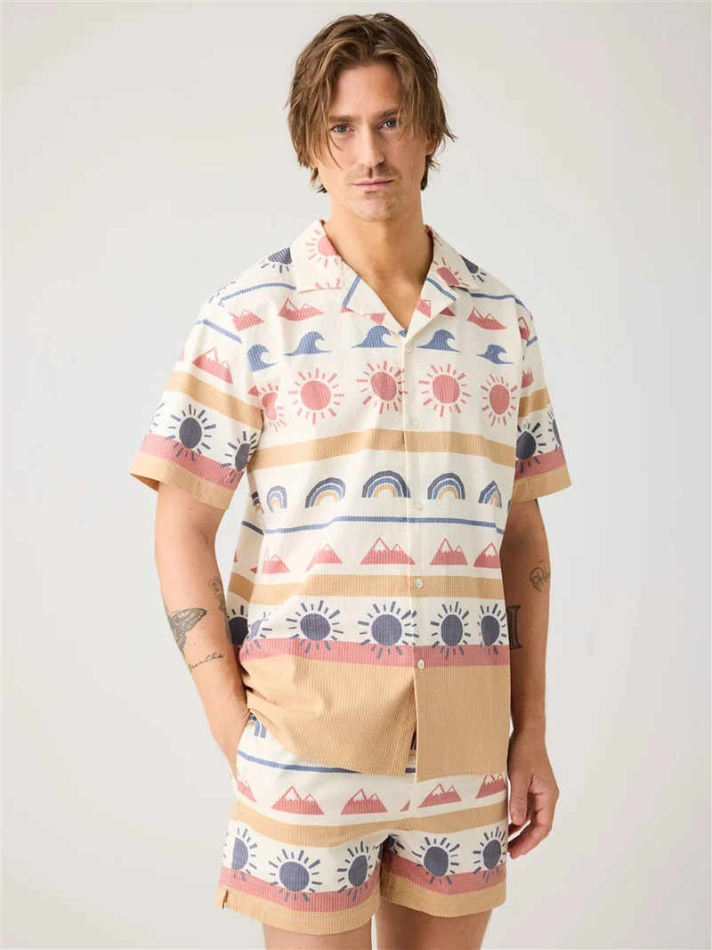 KNOWLEDGE COTTON APPAREL Relaxed Print Short Sleeve Shirt multi color aop