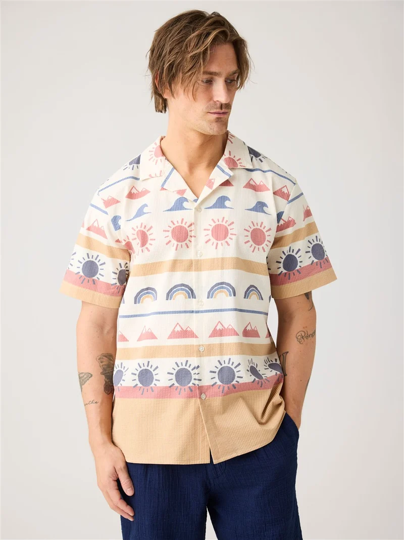 KNOWLEDGE COTTON APPAREL Relaxed Print Short Sleeve Shirt multi color aop