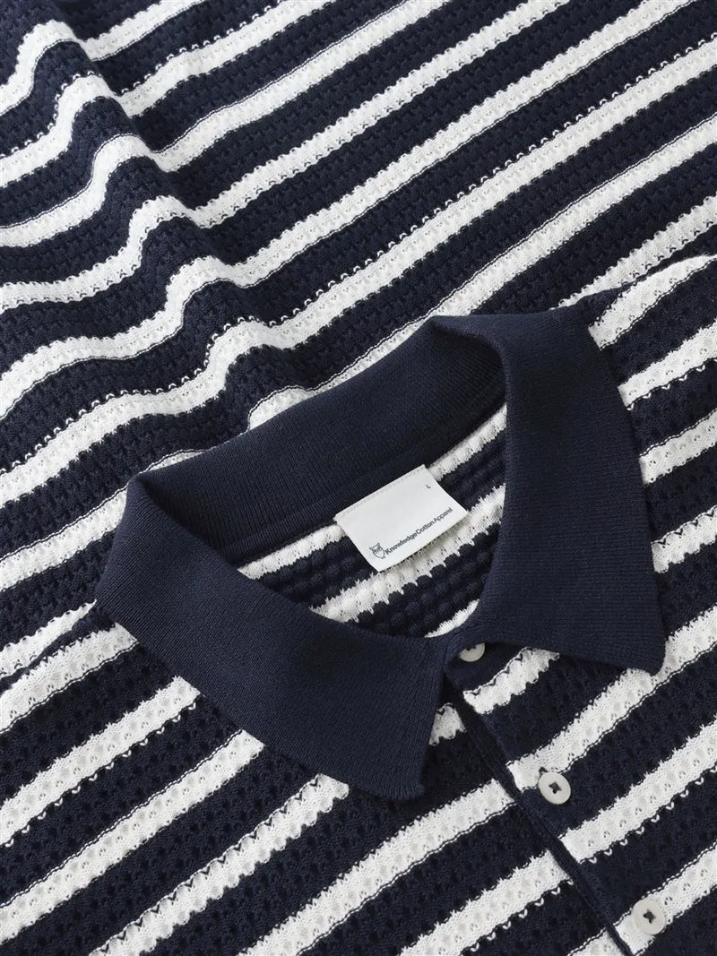 KNOWLEDGE COTTON APPAREL Knitted Stripe Polo navy