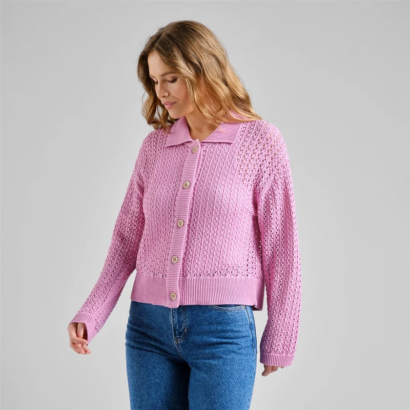 DEDICATED Knitted Cardigan Rosendal Crochet Moonlite Pink