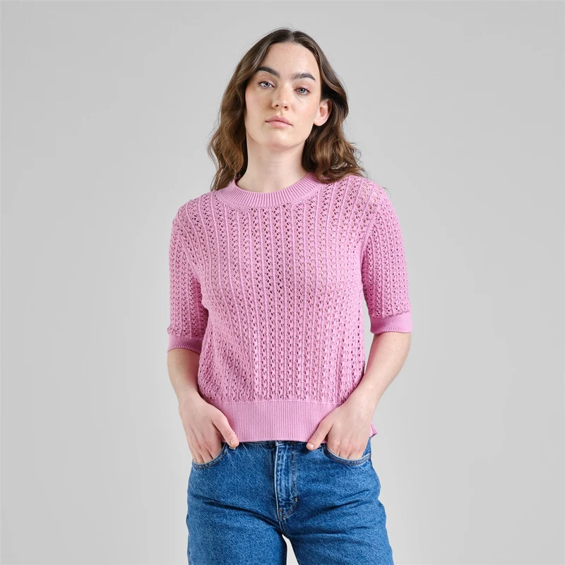 DEDICATED Knitted T-Shirt Flen Crochet Moonlite Pink