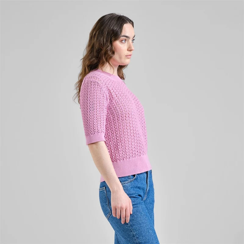 DEDICATED Knitted T-Shirt Flen Crochet Moonlite Pink