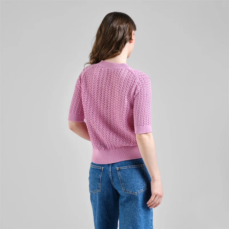 DEDICATED Knitted T-Shirt Flen Crochet Moonlite Pink