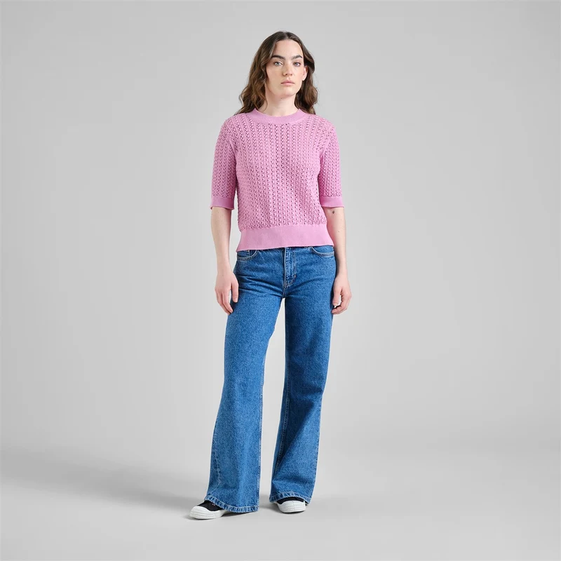 DEDICATED Knitted T-Shirt Flen Crochet Moonlite Pink