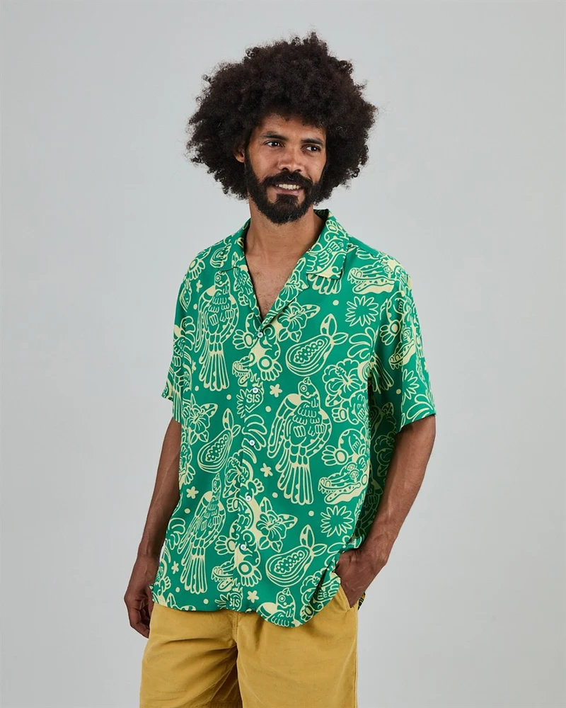BRAVA Asis Percales Crocodylus Aloha Shirt green