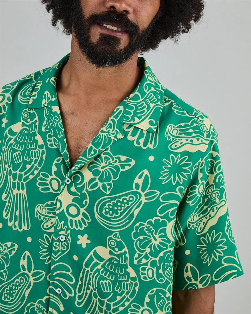 BRAVA Asis Percales Crocodylus Aloha Shirt green