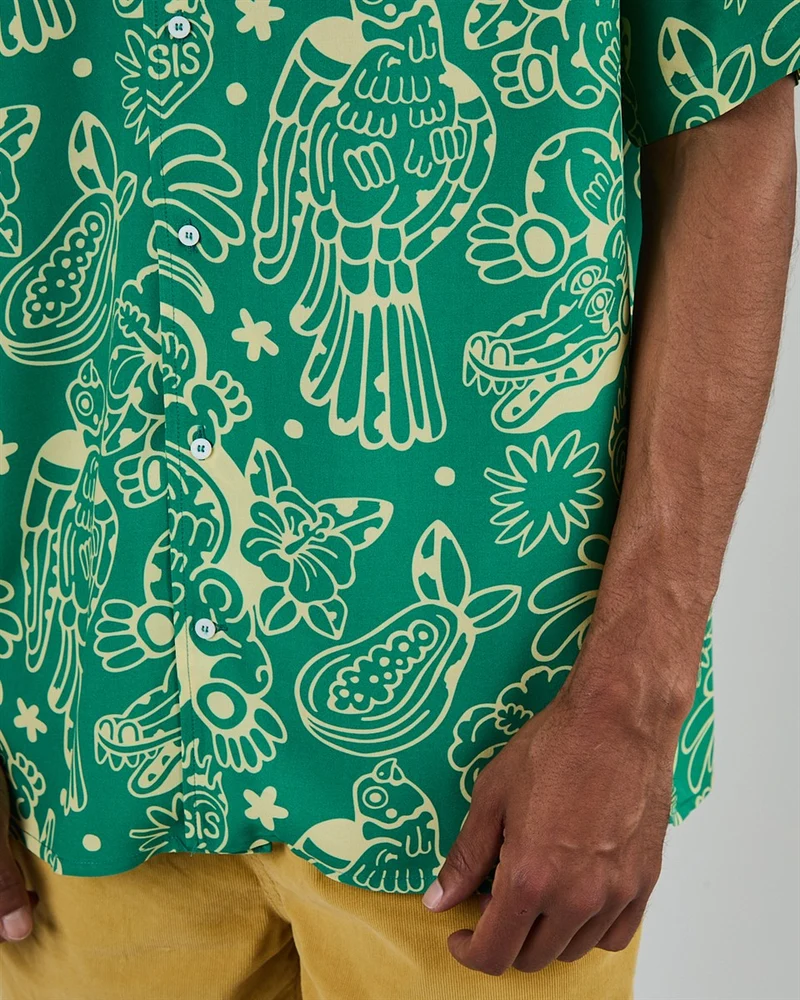 BRAVA Asis Percales Crocodylus Aloha Shirt green