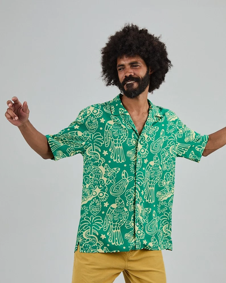 BRAVA Asis Percales Crocodylus Aloha Shirt green