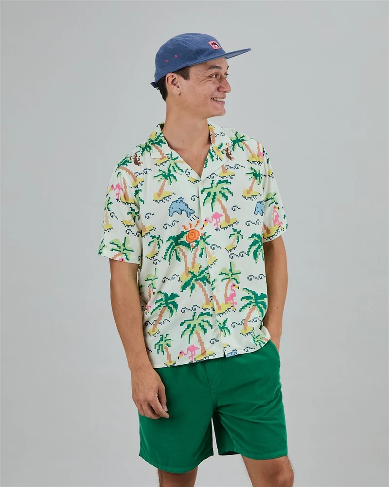 BRAVA Tropical Pixel Aloha Shirt ecru