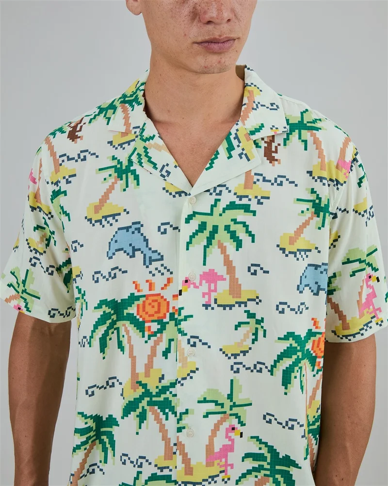 BRAVA Tropical Pixel Aloha Shirt ecru