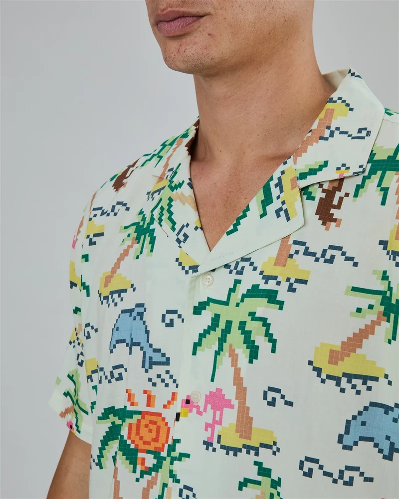BRAVA Tropical Pixel Aloha Shirt ecru