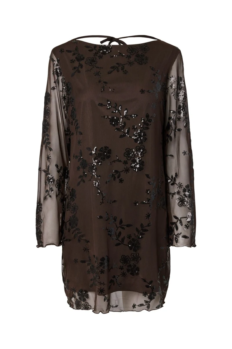 Pieces - Pcevita Ls Dress - 5116519 Wren Black Sequins