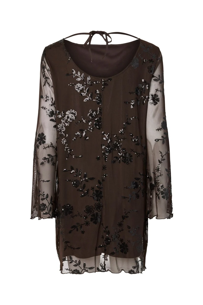 Pieces - Pcevita Ls Dress - 5116519 Wren Black Sequins