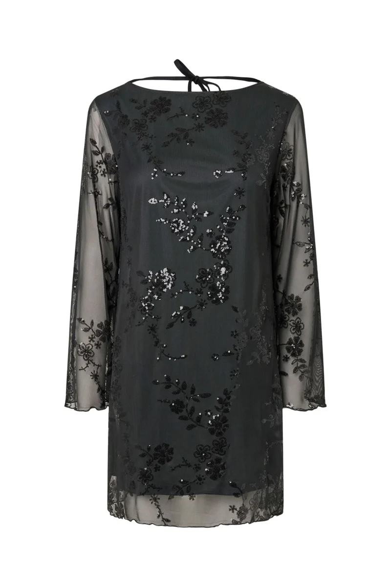 Pieces - Pcevita Ls Dress - 5116518 Asphalt Dark Grey Sequins