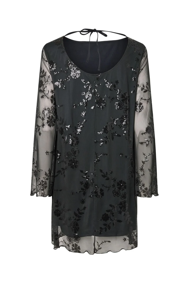 Pieces - Pcevita Ls Dress - 5116518 Asphalt Dark Grey Sequins