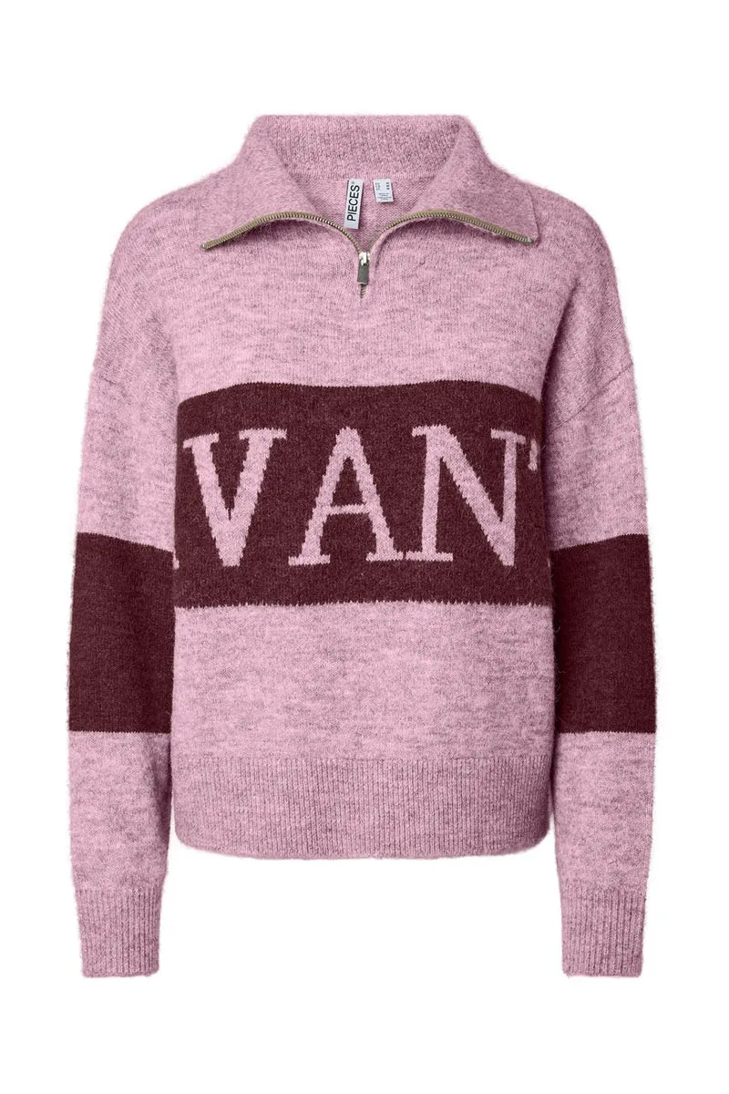 Pieces - Pcallie Ls Half Zip Knit - 5179721 Roseate Spoonbill Tawny Port