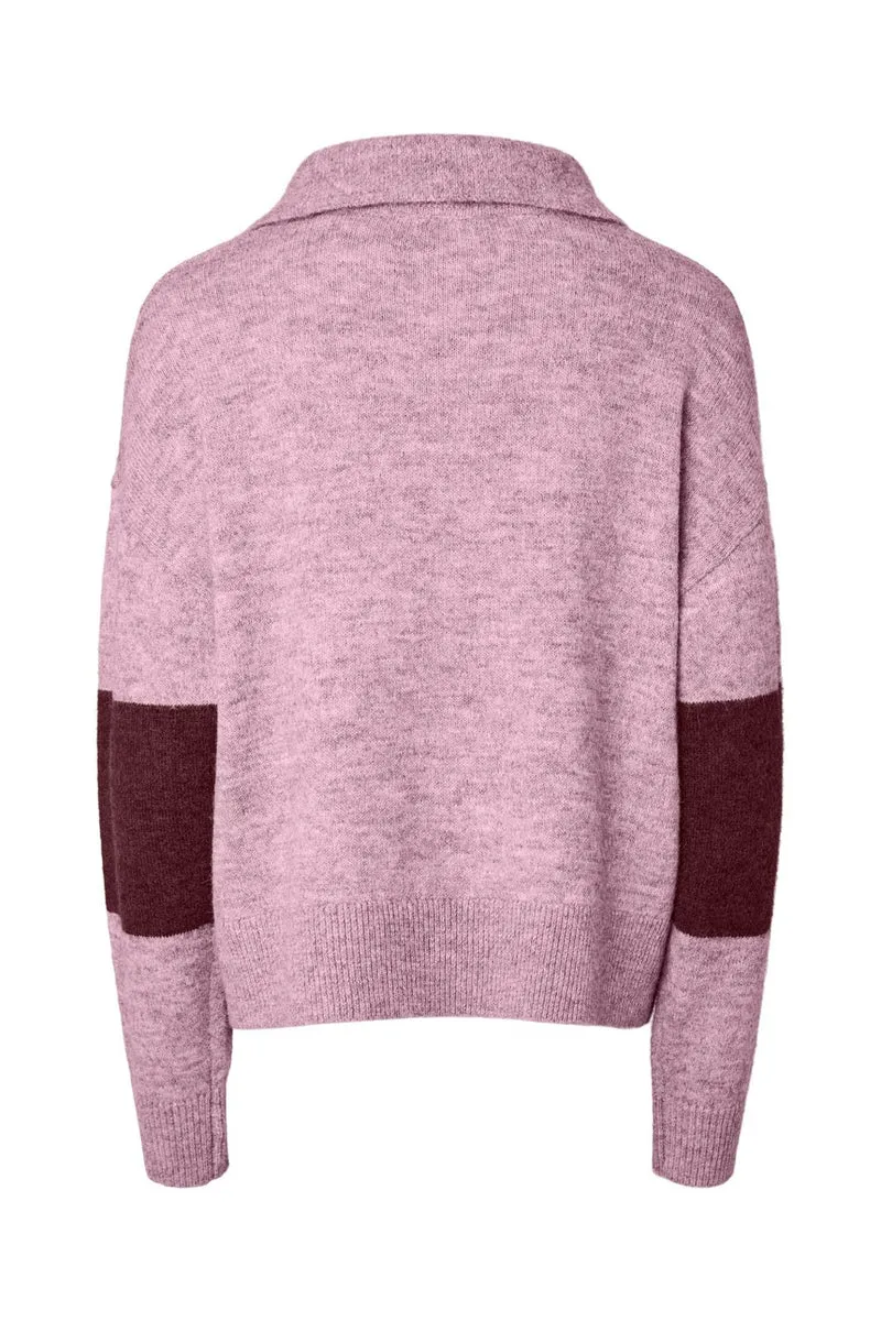 Pieces - Pcallie Ls Half Zip Knit - 5179721 Roseate Spoonbill Tawny Port