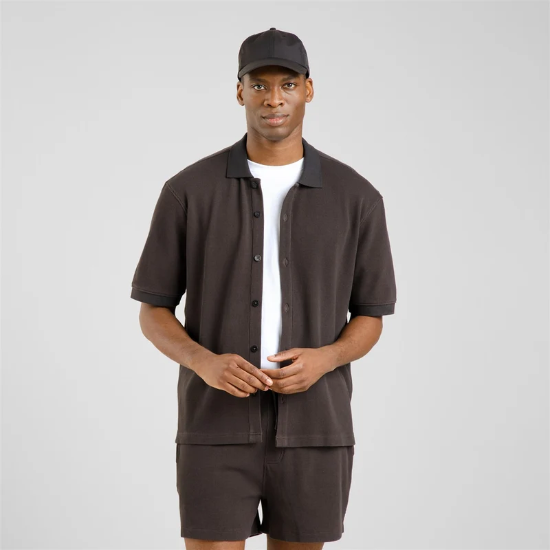 DEDICATED Shirt Falkvik Waffle Phantom Black