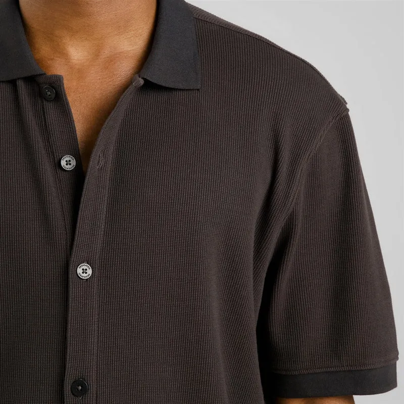 DEDICATED Shirt Falkvik Waffle Phantom Black