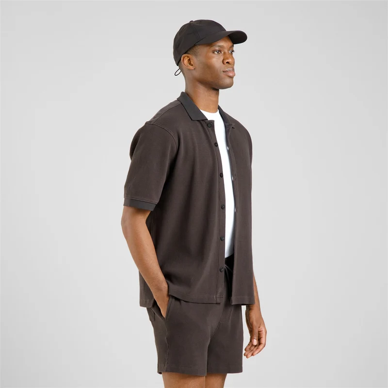 DEDICATED Shirt Falkvik Waffle Phantom Black
