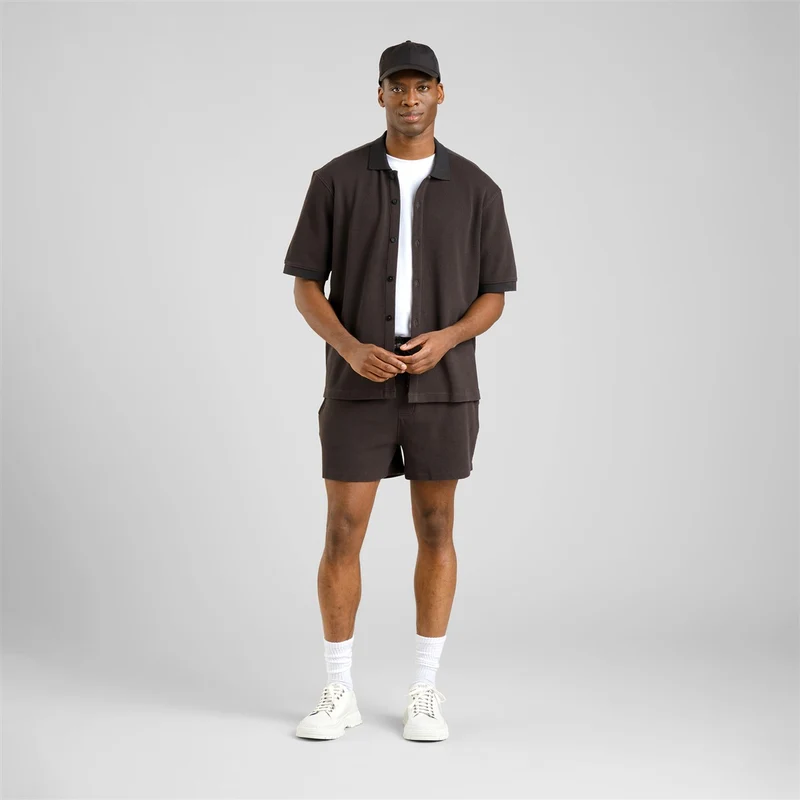 DEDICATED Shirt Falkvik Waffle Phantom Black