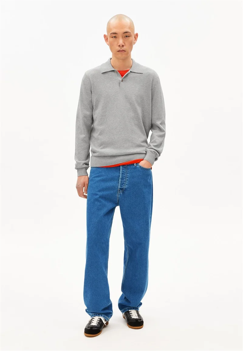 ARMEDANGELS Longsleeve Knit Poloshirt silver melange