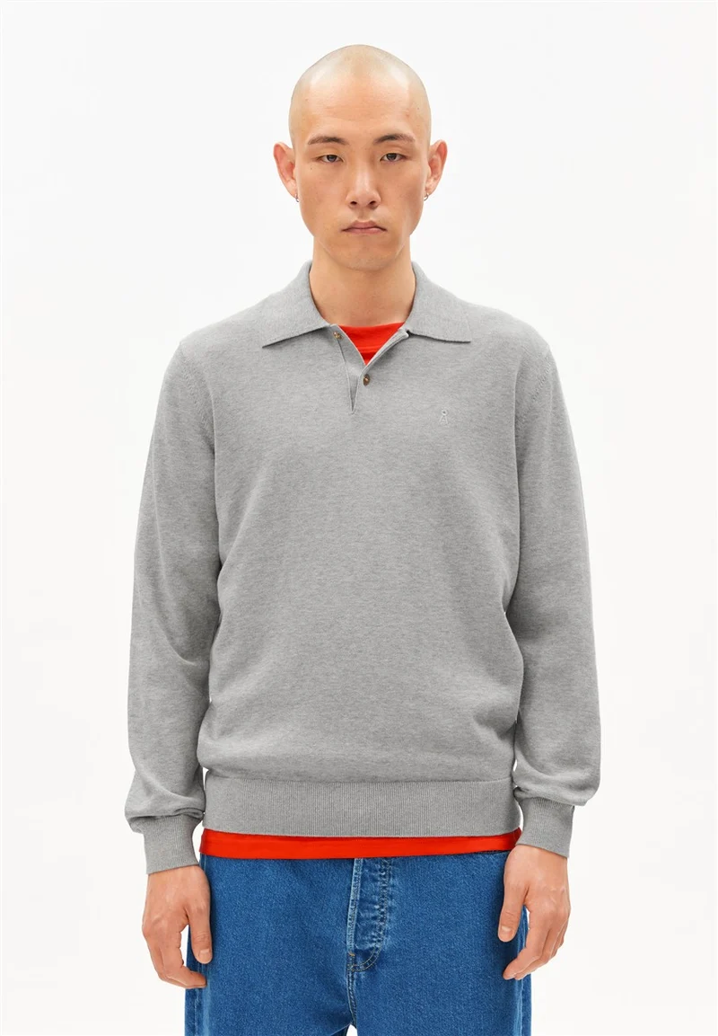ARMEDANGELS Longsleeve Knit Poloshirt silver melange