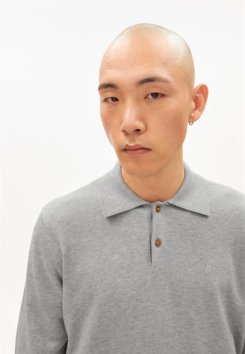 ARMEDANGELS Longsleeve Knit Poloshirt silver melange