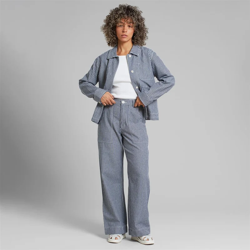 DEDICATED Workwear Pants Vara Work Stripe Blue