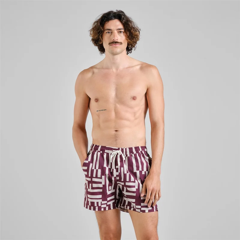 DEDICATED Badeshort Birka Lines & Sticks Fig Red