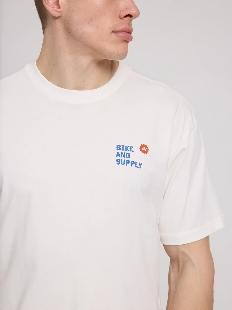MAZINE Back Print Theme T-Shirt offwhite/bike shop