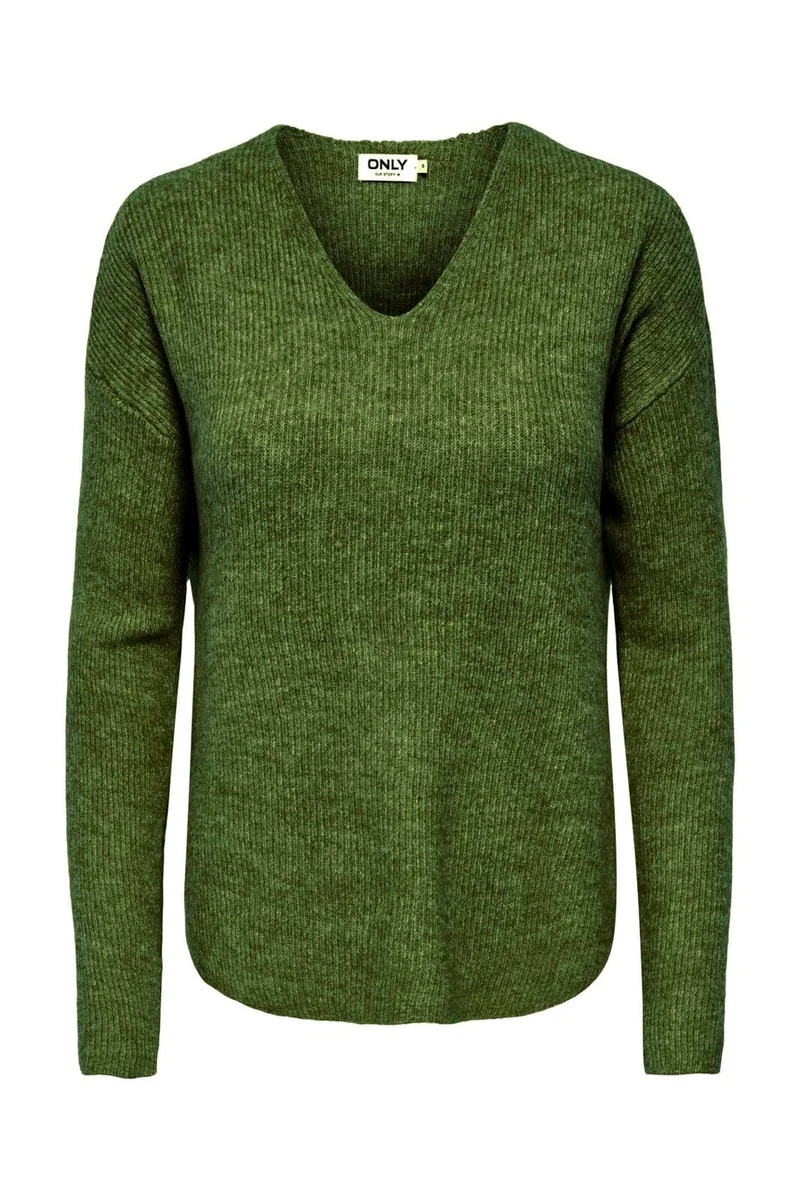 Only - Onlcamilla V-Neck L/S Pullover Knt - 5202703 Forest Night Melange
