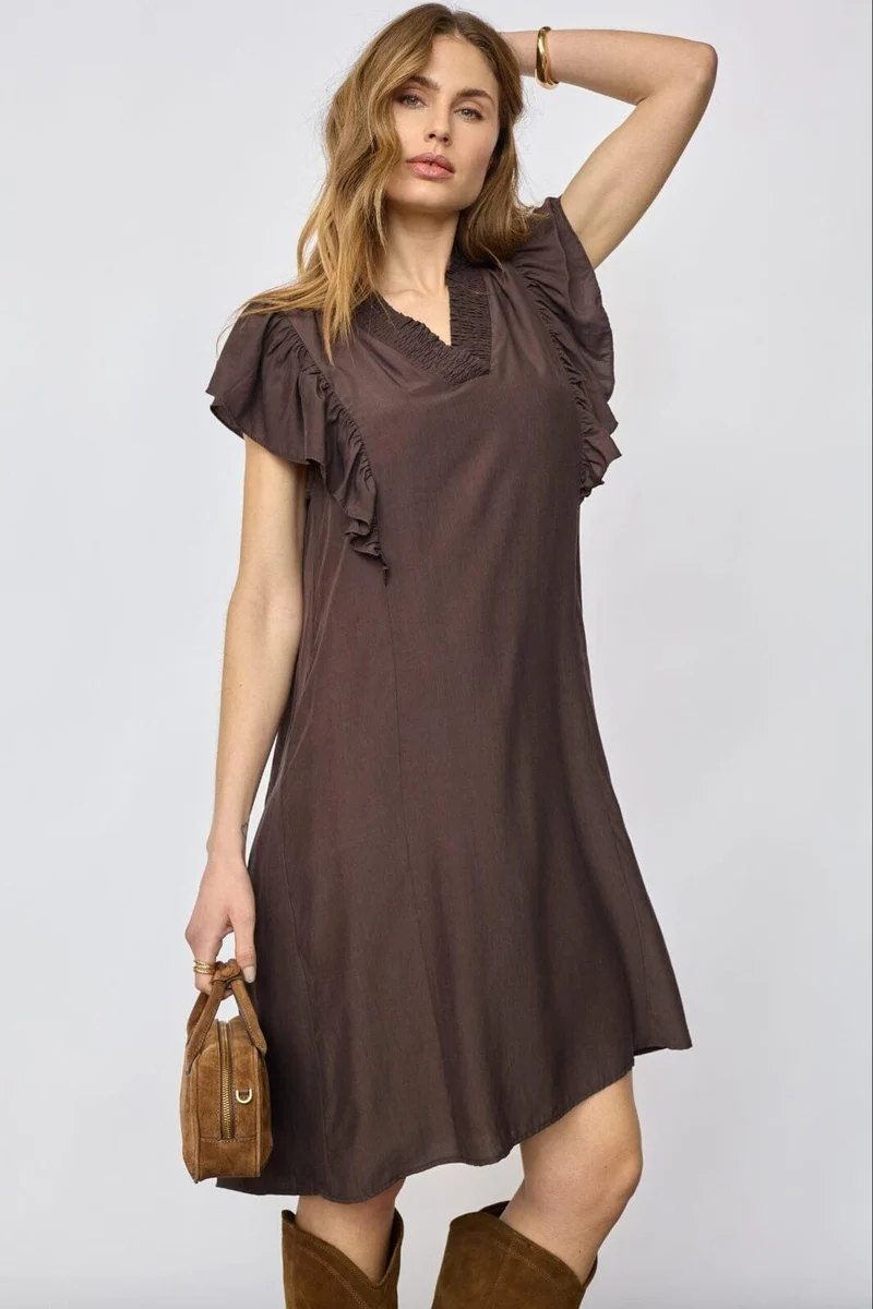 Co´Couture - Sunrisecc Frill Crop V-Dress 46101 - 145 - Dark Brown