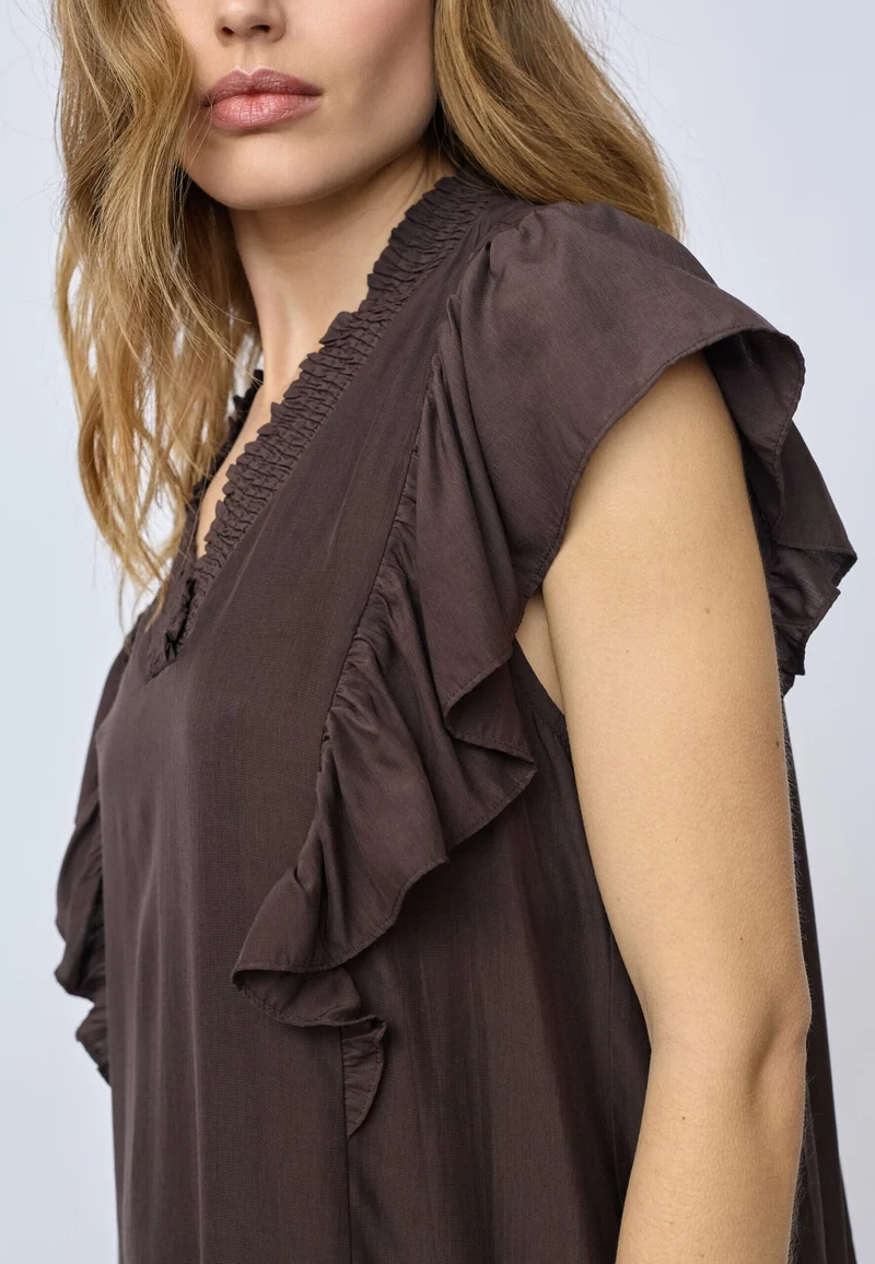 Co´Couture - Sunrisecc Frill Crop V-Dress 46101 - 145 - Dark Brown