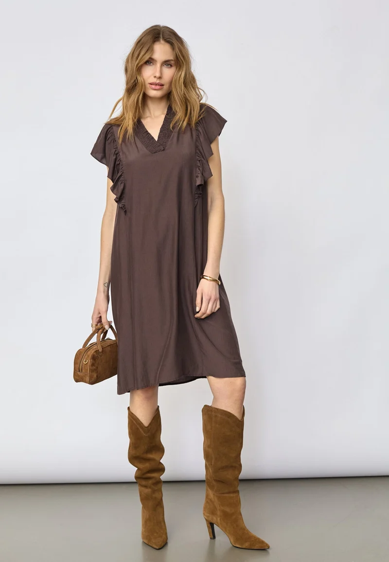 Co´Couture - Sunrisecc Frill Crop V-Dress 46101 - 145 - Dark Brown
