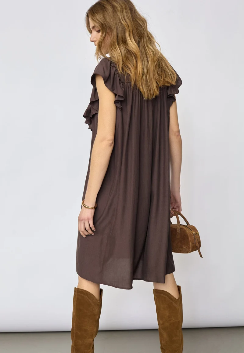 Co´Couture - Sunrisecc Frill Crop V-Dress 46101 - 145 - Dark Brown