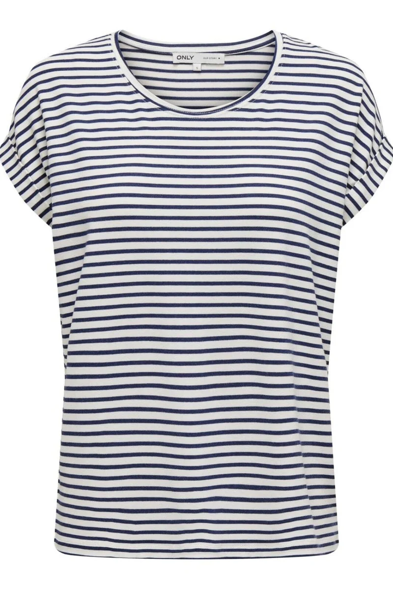 Only - Onlmoster Stripe S/S O-Neck Top - 4448024 Cloud Dancer Naval Academy