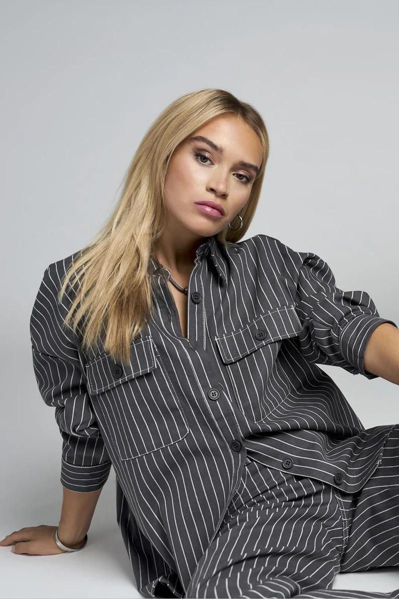 Only - Onldollas L/S Stripe Shirt Cc - 4555868 Magnet Cloud Dancer Pinstripes