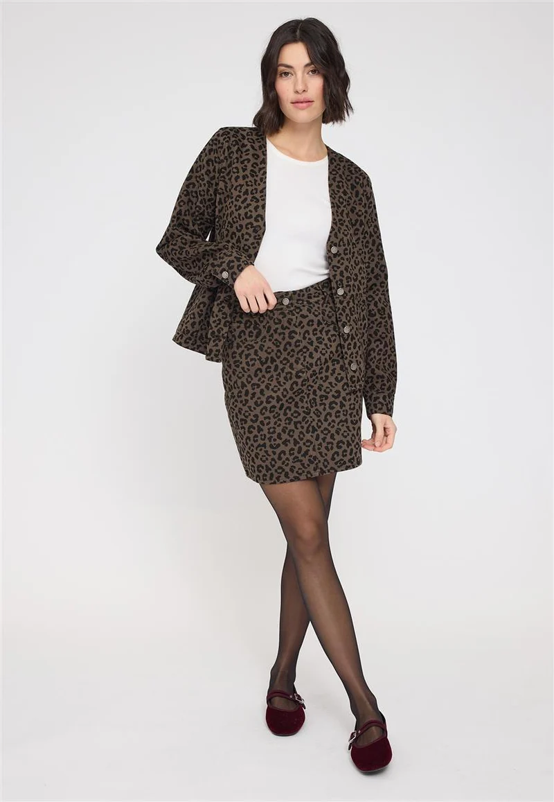 MAZINE Printed Mini Denim Skirt chocolate-brown-printed