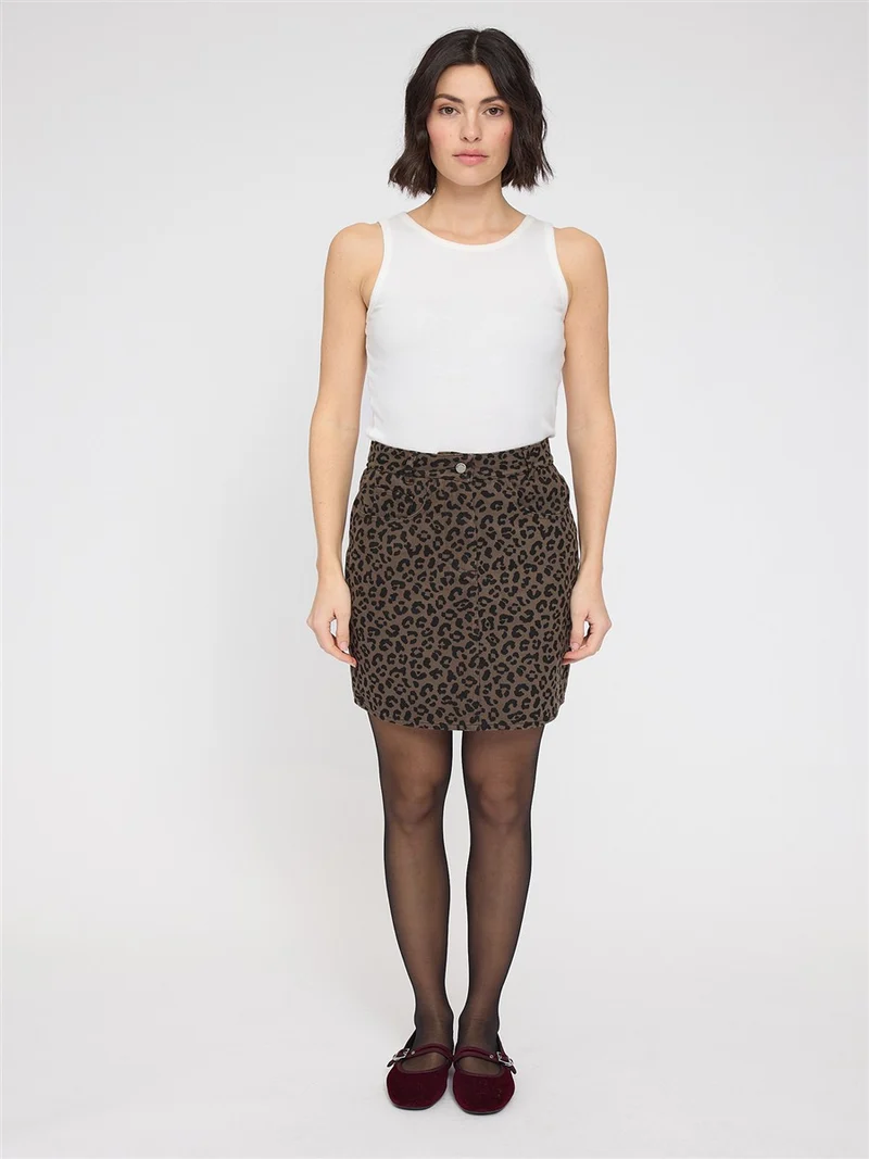 MAZINE Printed Mini Denim Skirt chocolate-brown-printed