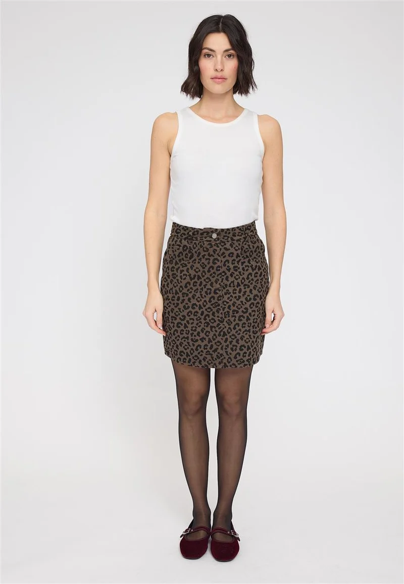 MAZINE Printed Mini Denim Skirt chocolate-brown-printed