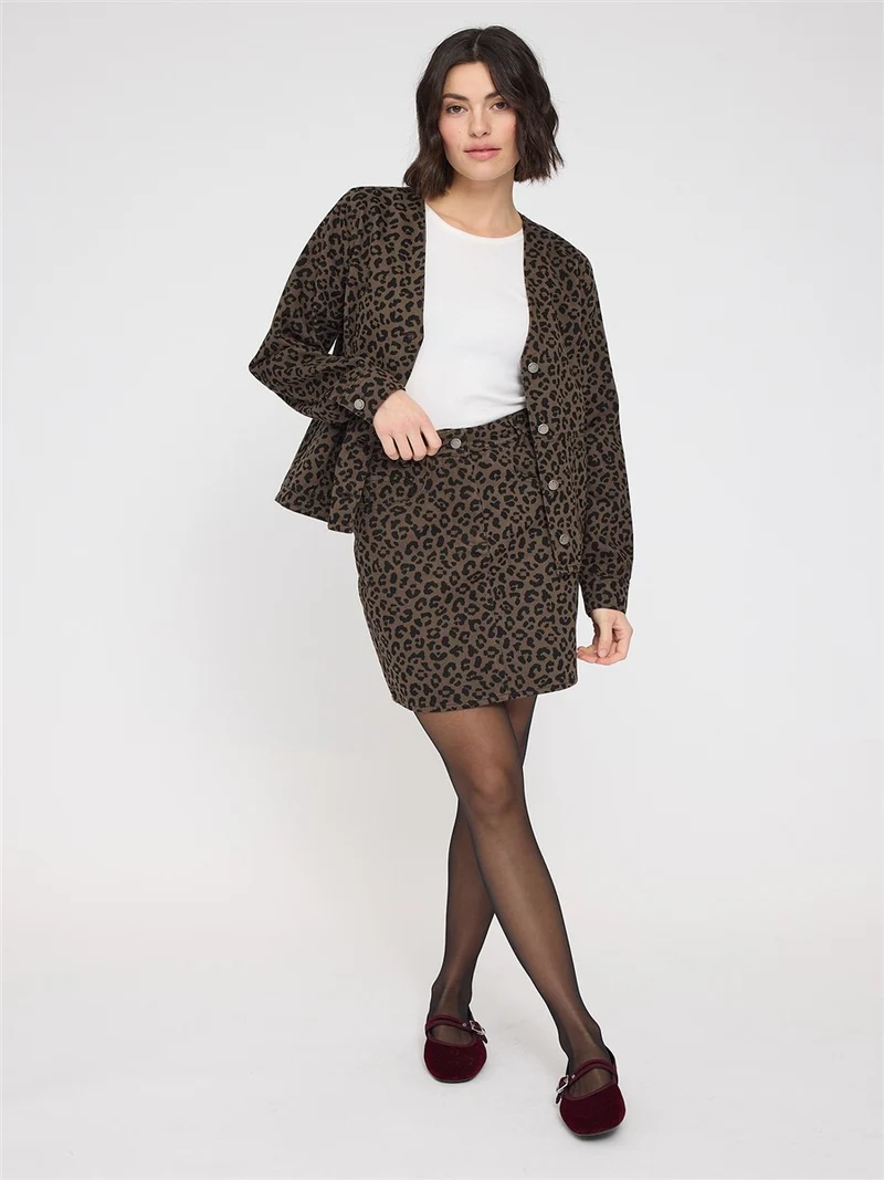 MAZINE Printed Mini Denim Skirt chocolate-brown-printed