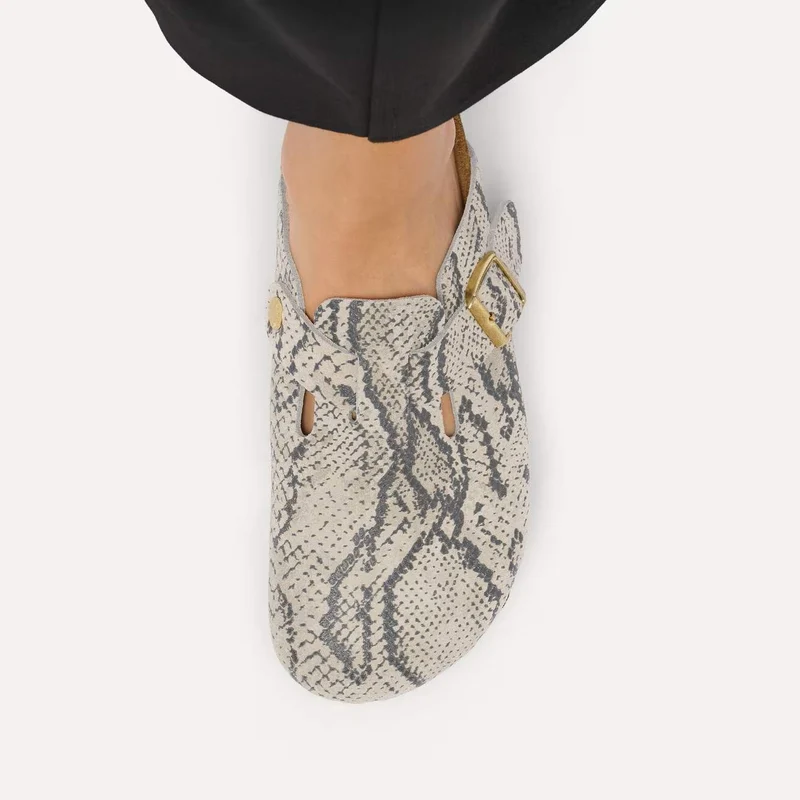 BIRKENSTOCK Boston Velourleder (schmal) snake oyster