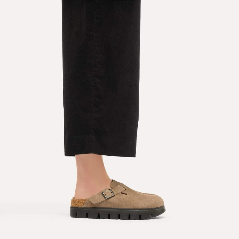 BIRKENSTOCK Boston Chunky Suede Leather Women (schmal) gray taupe