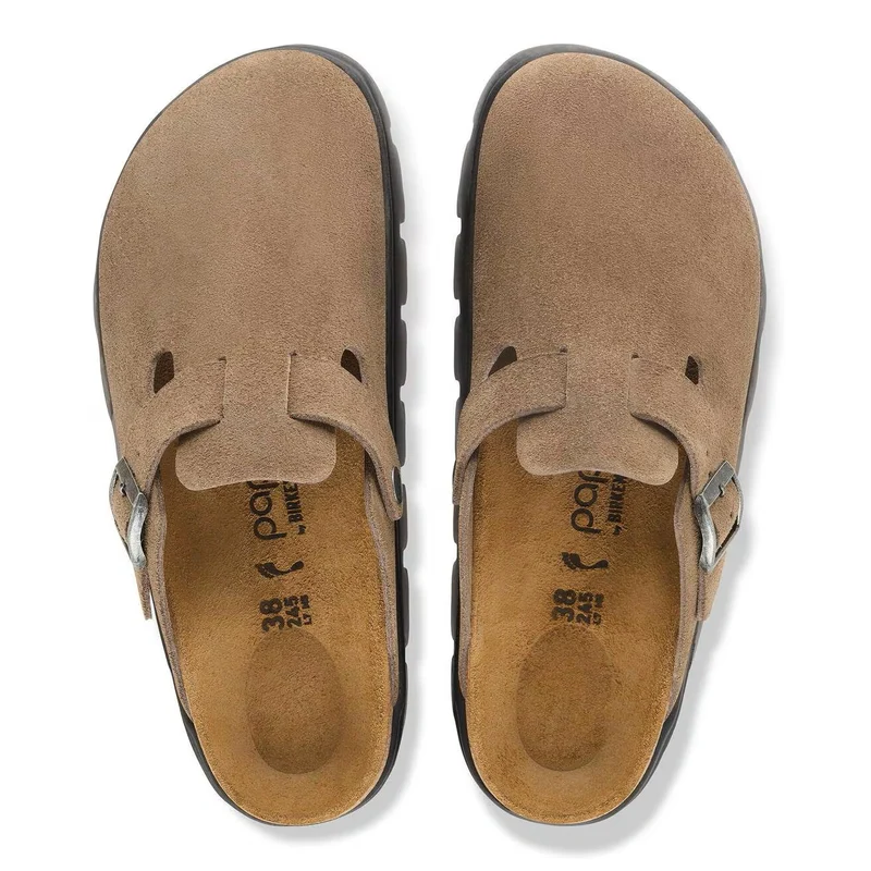 BIRKENSTOCK Boston Chunky Suede Leather Women (schmal) gray taupe