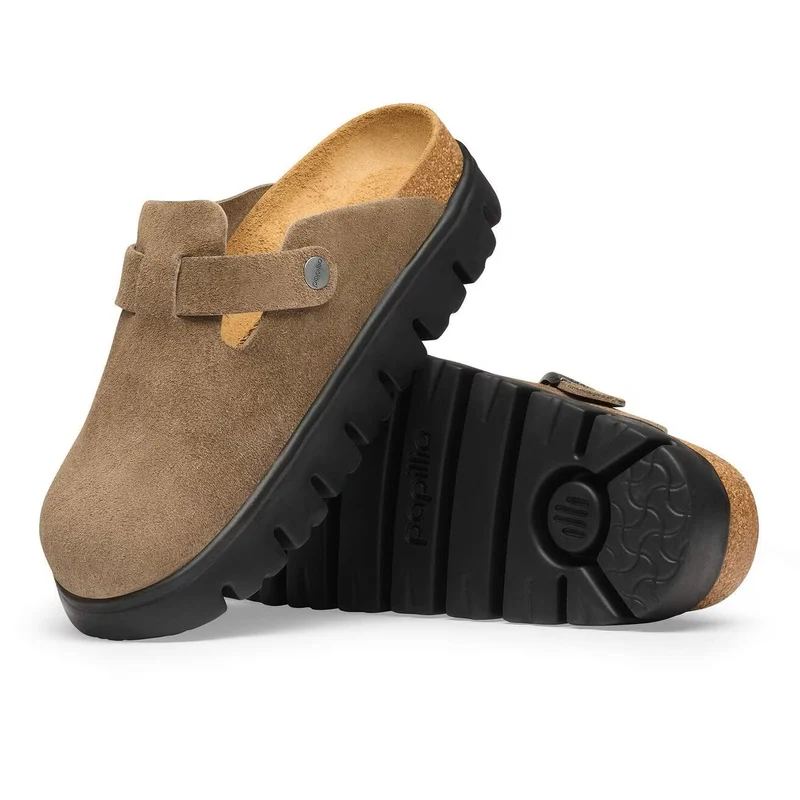BIRKENSTOCK Boston Chunky Suede Leather Women (schmal) gray taupe