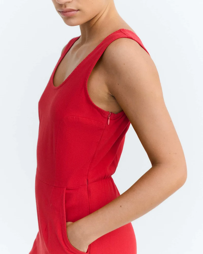 THINKING MU Clavel Raflesia Jumpsuit red