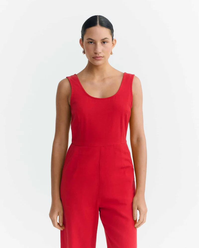 THINKING MU Clavel Raflesia Jumpsuit red